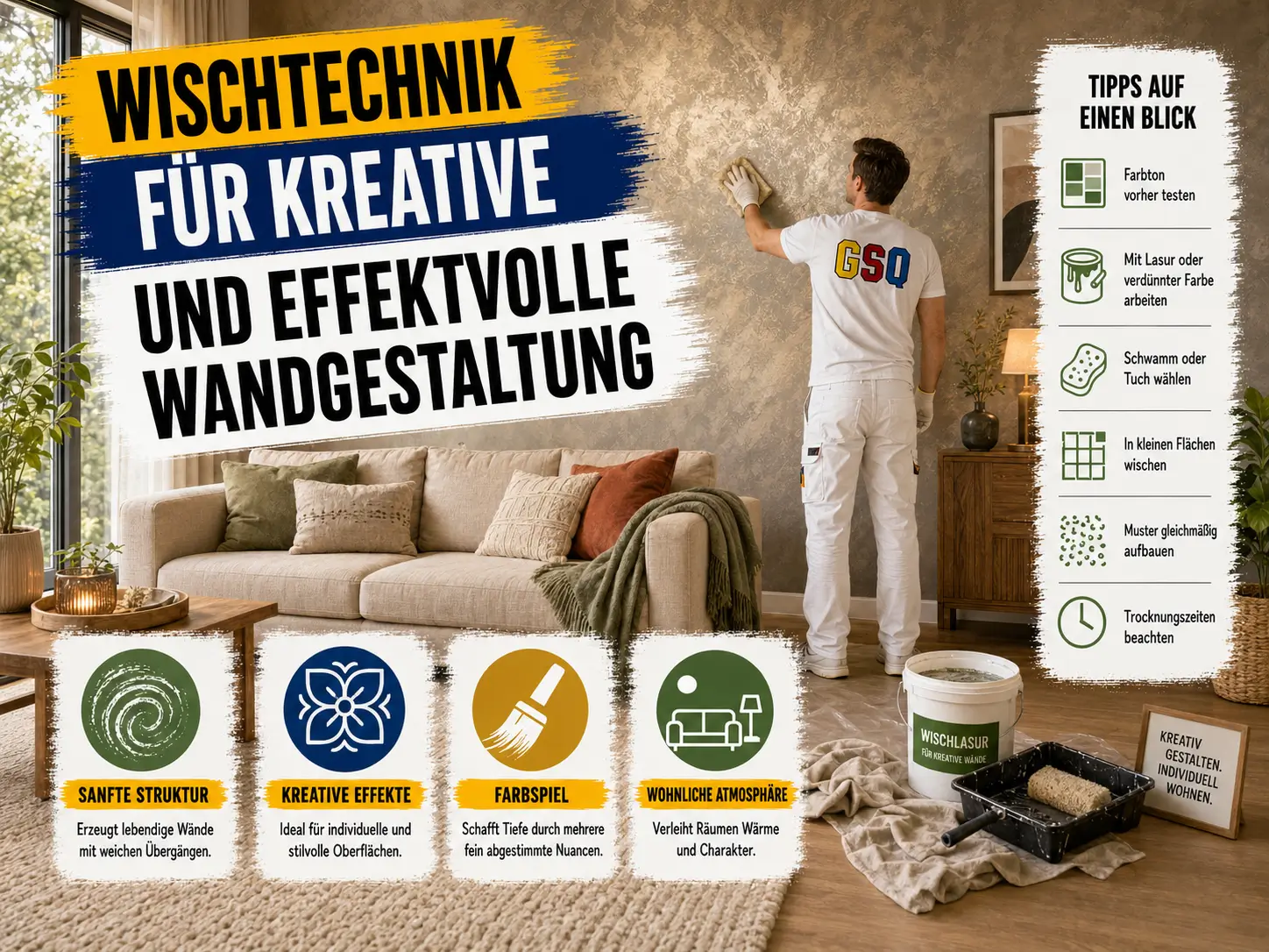 Wischtechnik für kreative und effektvolle Wandgestaltung
