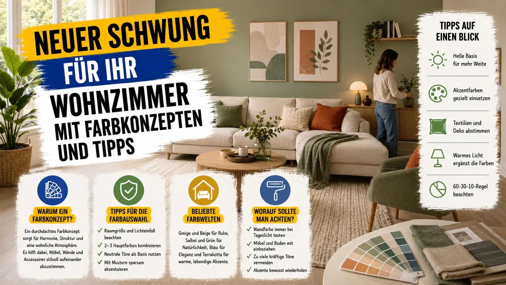 Neuer Schwung für Ihr Wohnzimmer mit Farbkonzepten und Tipps