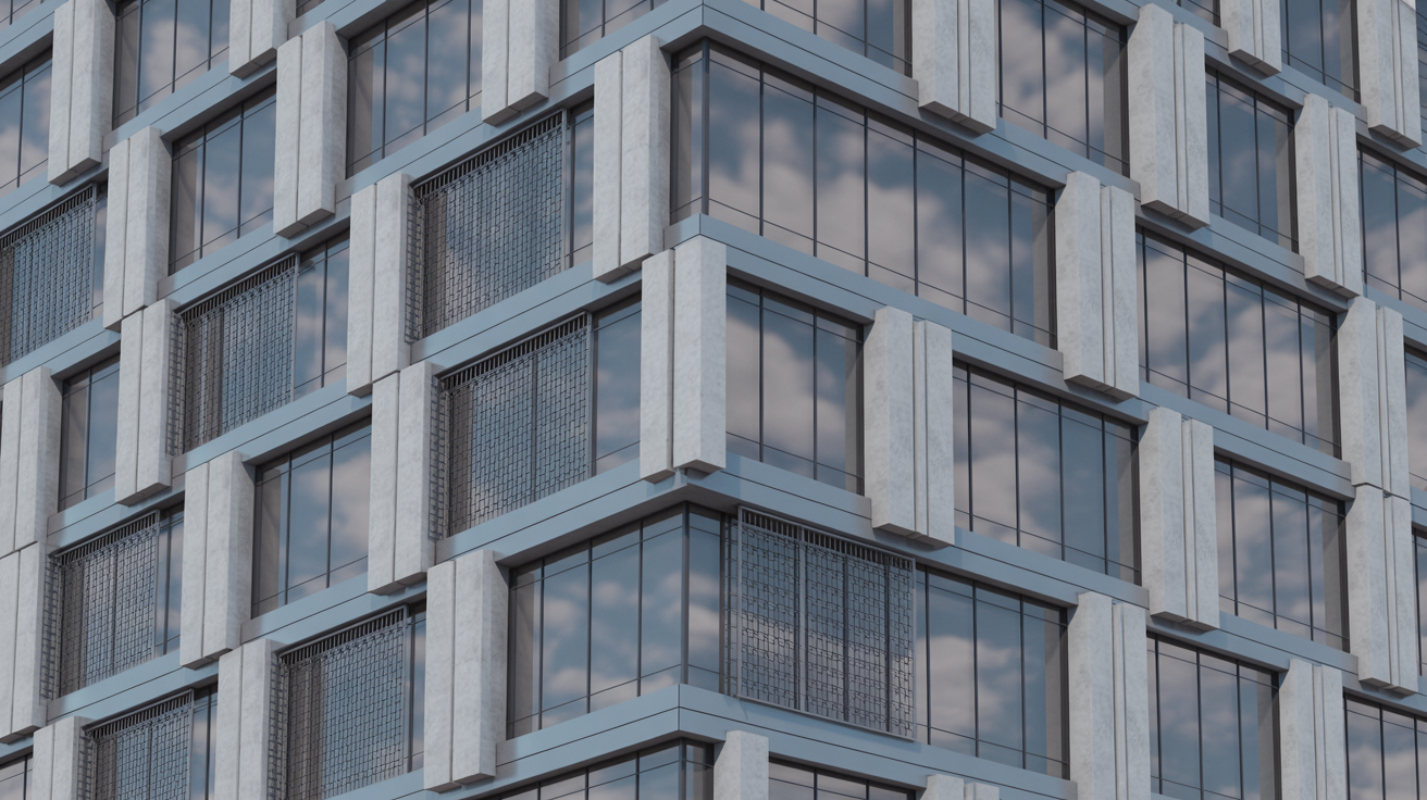 Moderne Fassade mit gemischten Materialien Moderne Fassade mit gemischten Materialien